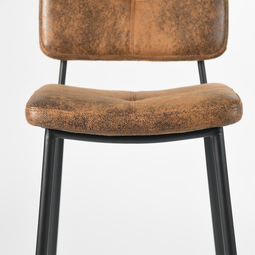 Set of Two 27" Brown And Black Suede And Steel Counter Height Bar Chairs HomeRoots