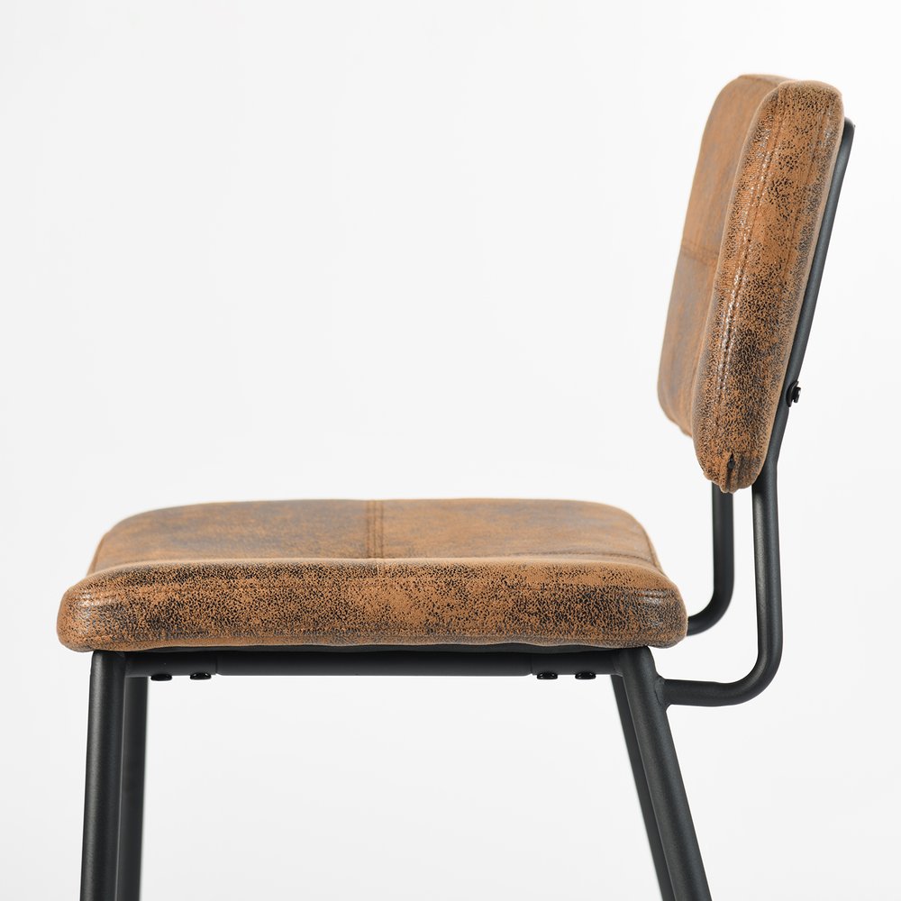 Set of Two 27" Brown And Black Faux Leather And Steel Low Back Counter Height Bar Chairs HomeRoots