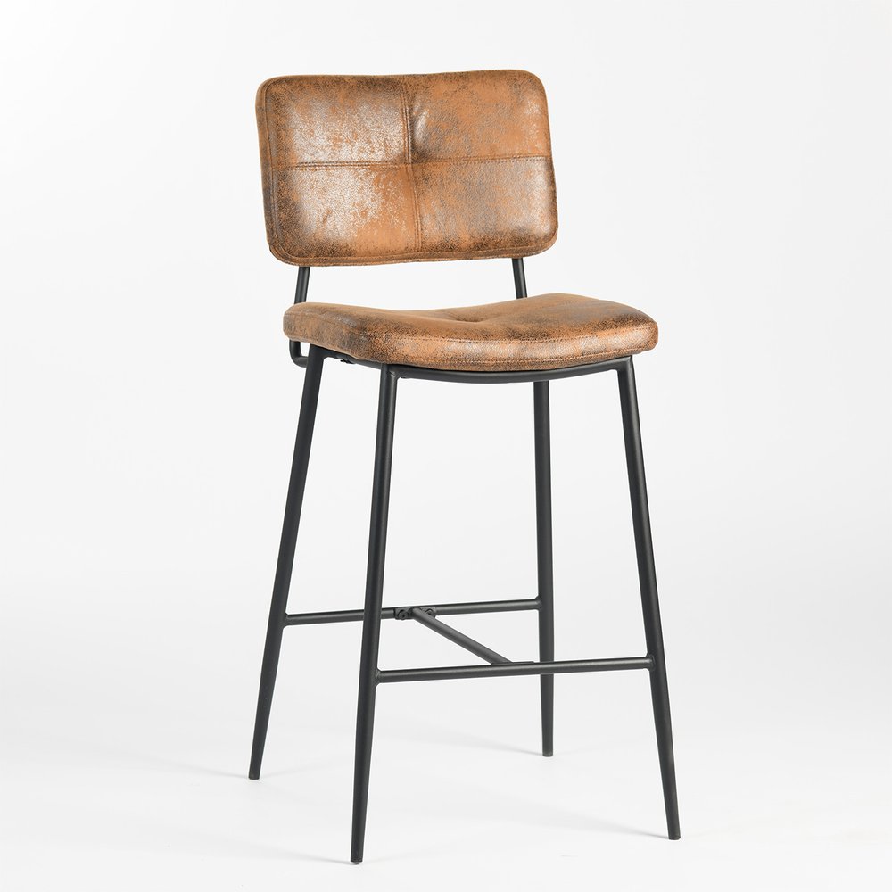 Set of Two 27" Brown And Black Faux Leather And Steel Low Back Counter Height Bar Chairs HomeRoots