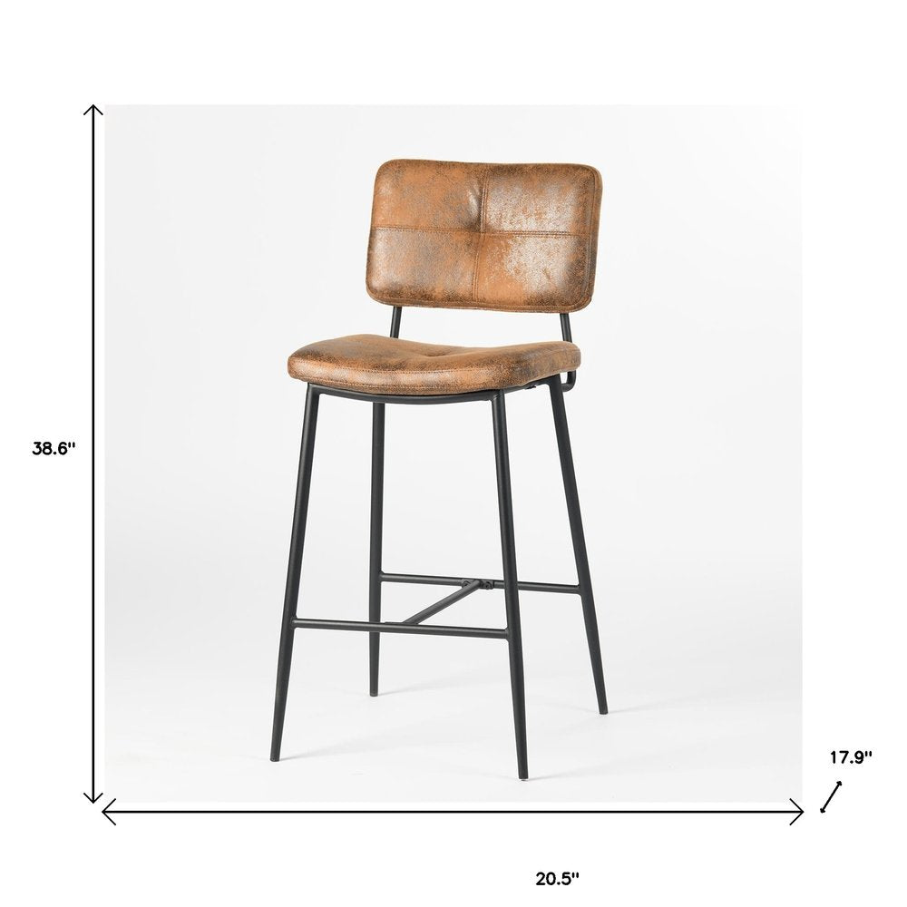 Set of Two 27" Brown And Black Faux Leather And Steel Low Back Counter Height Bar Chairs HomeRoots