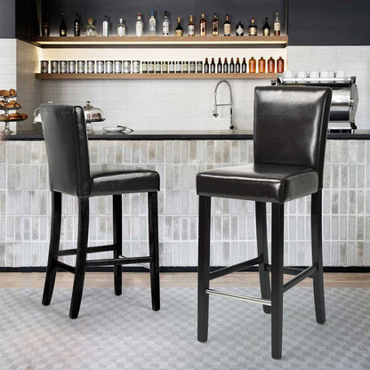 Set of Two 28" Brown and Black Faux Leather and Steel Bar Height Bar Chairs HomeRoots