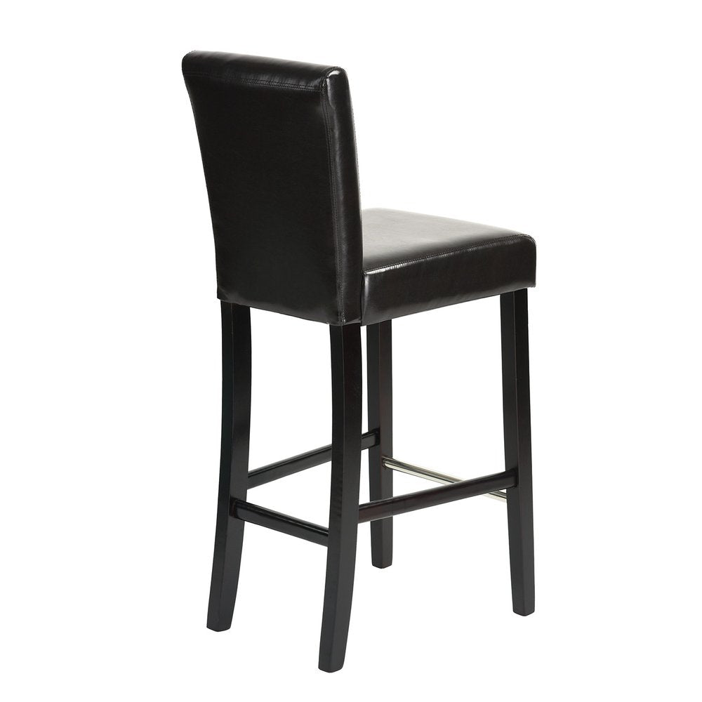 Set of Two 28" Brown And Black Faux Leather And Faux Leather And Steel Bar Height Bar Chairs HomeRoots