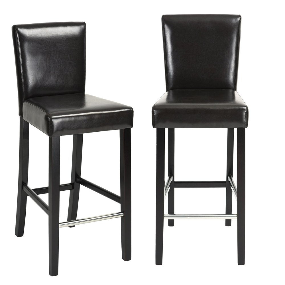 Set of Two 28" Brown And Black Faux Leather And Faux Leather And Steel Bar Height Bar Chairs HomeRoots