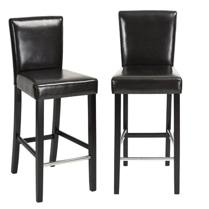 Set of Two 28" Brown And Black Faux Leather And Faux Leather And Steel Bar Height Bar Chairs HomeRoots