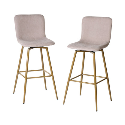 Set of Two 29" Aqua and Gold Fabric and Steel Bar Height Bar Chairs