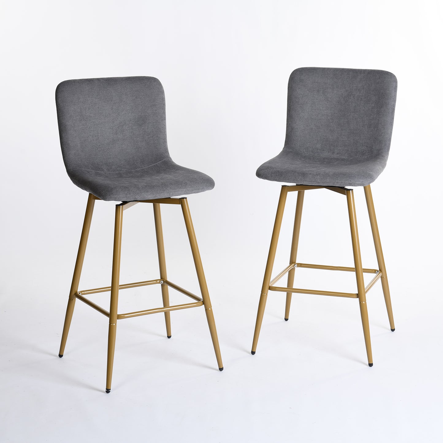 Set of Two 29" Gray And Gold Steel Bar Height Bar Chairs