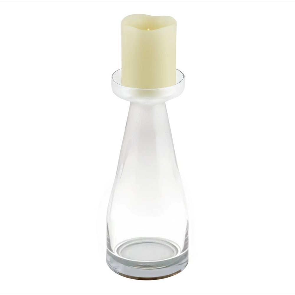 11" Clear Glass Centerpiece Pillar Candle Holder With Candle HomeRoots