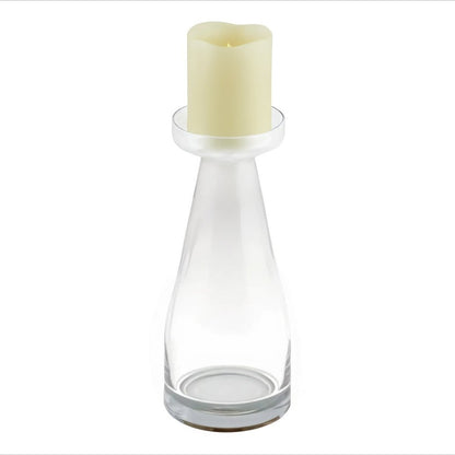 11" Clear Glass Centerpiece Pillar Candle Holder With Candle HomeRoots