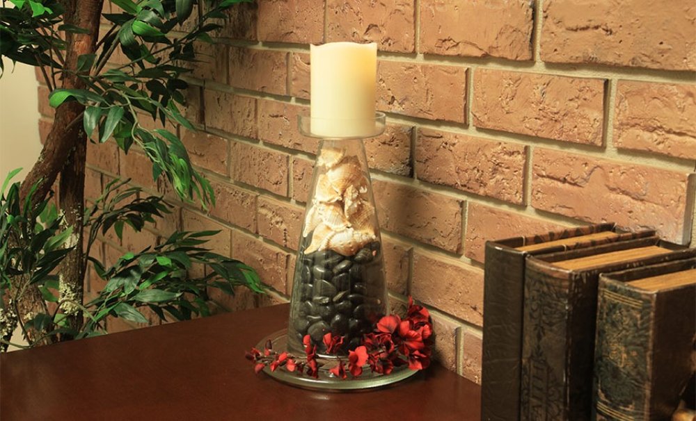 11" Clear Glass Centerpiece Pillar Candle Holder With Candle HomeRoots
