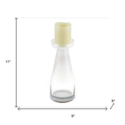 11" Clear Glass Centerpiece Pillar Candle Holder With Candle HomeRoots