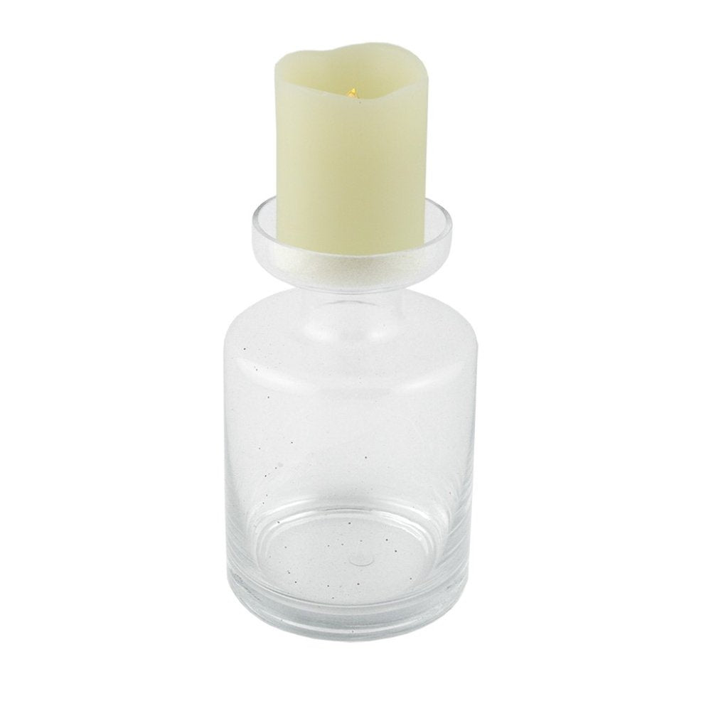 8" Clear Glass Centerpiece Pillar Candle Holder With Candle HomeRoots