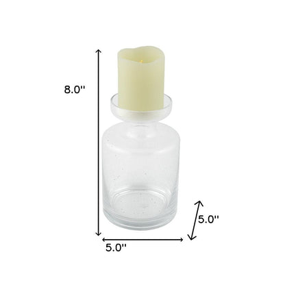 8" Clear Glass Centerpiece Pillar Candle Holder With Candle HomeRoots