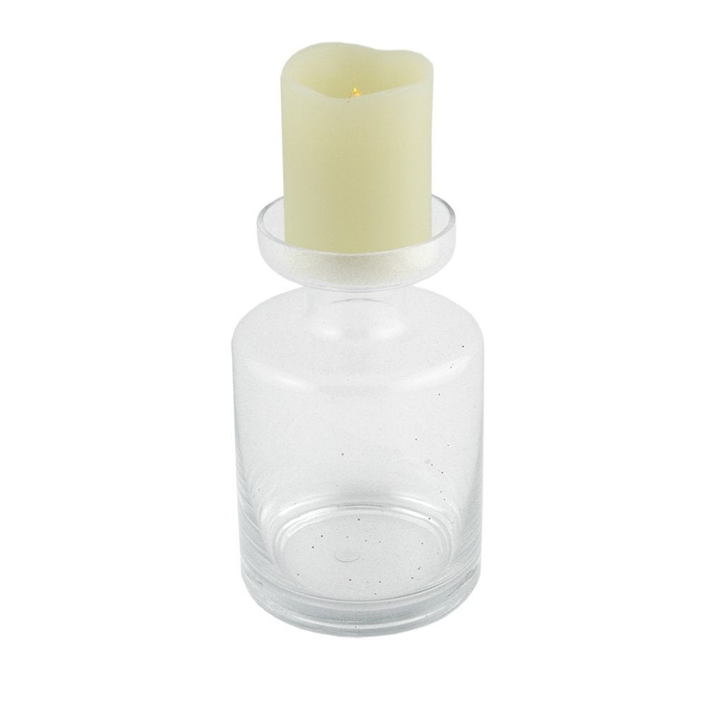 8" Clear Glass Centerpiece Pillar Candle Holder With Candle HomeRoots