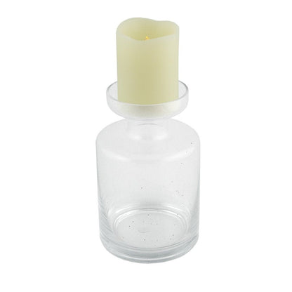 8" Clear Glass Centerpiece Pillar Candle Holder With Candle HomeRoots