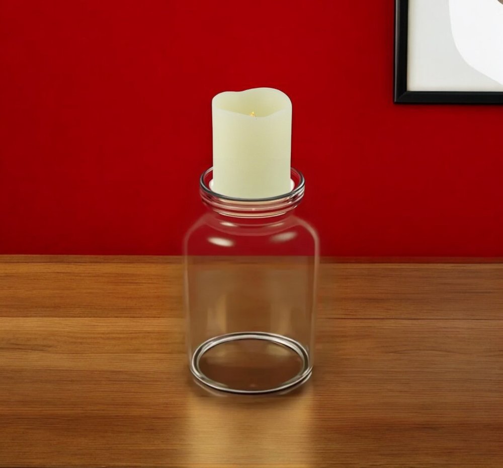 8" Clear Glass Centerpiece Pillar Candle Holder With Candle HomeRoots