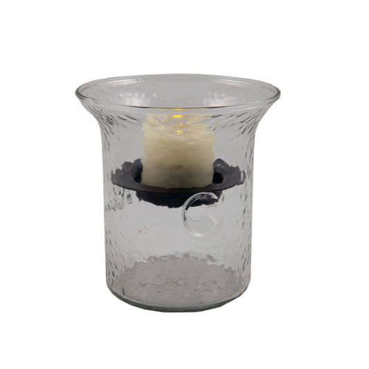 4" Clear Hammered Glass Tabletop Hurricane Candle Holder With Candle