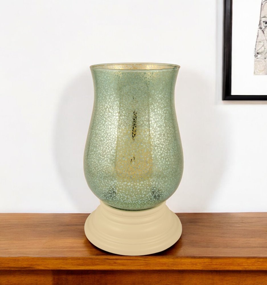 14" Green Glass Centerpiece Hurricane Candle Holder With Candle — view 5