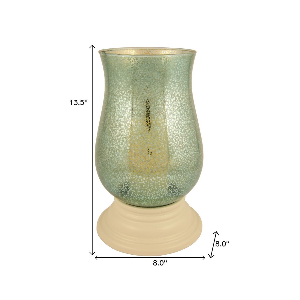 14" Green Glass Centerpiece Hurricane Candle Holder With Candle — view 2