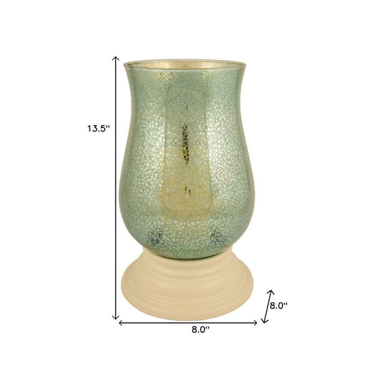 14" Green Glass Centerpiece Hurricane Candle Holder With Candle HomeRoots