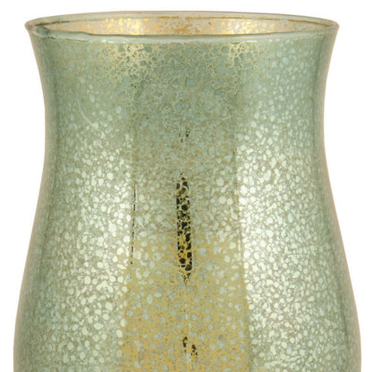 14" Green Glass Centerpiece Hurricane Candle Holder With Candle HomeRoots