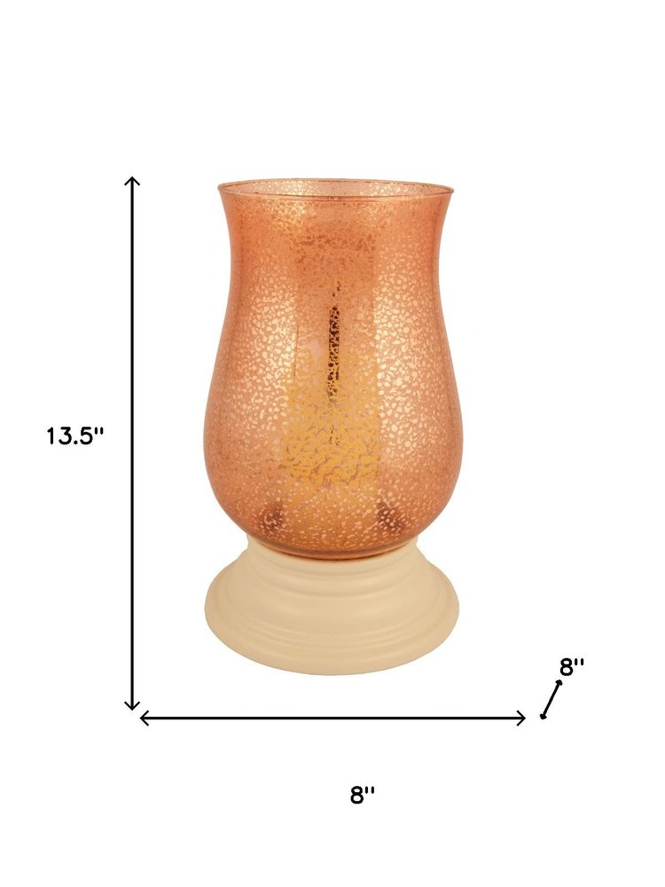 14" Coral Glass Centerpiece Hurricane Candle Holder With Candle — view 4