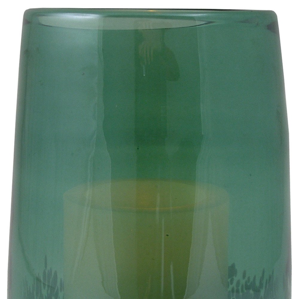 8" Green And White Glass Tabletop Hurricane Candle Holder With Candle HomeRoots