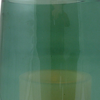 8" Green And White Glass Tabletop Hurricane Candle Holder With Candle HomeRoots