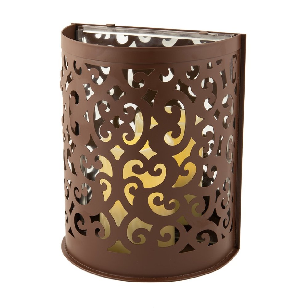 9" Brown Floral Iron Wall Sconce Candle Holder With Candle HomeRoots