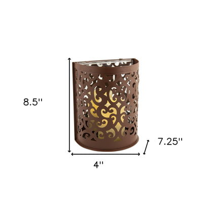 9" Brown Iron Floral Wall Sconce Candle Holder With Candle