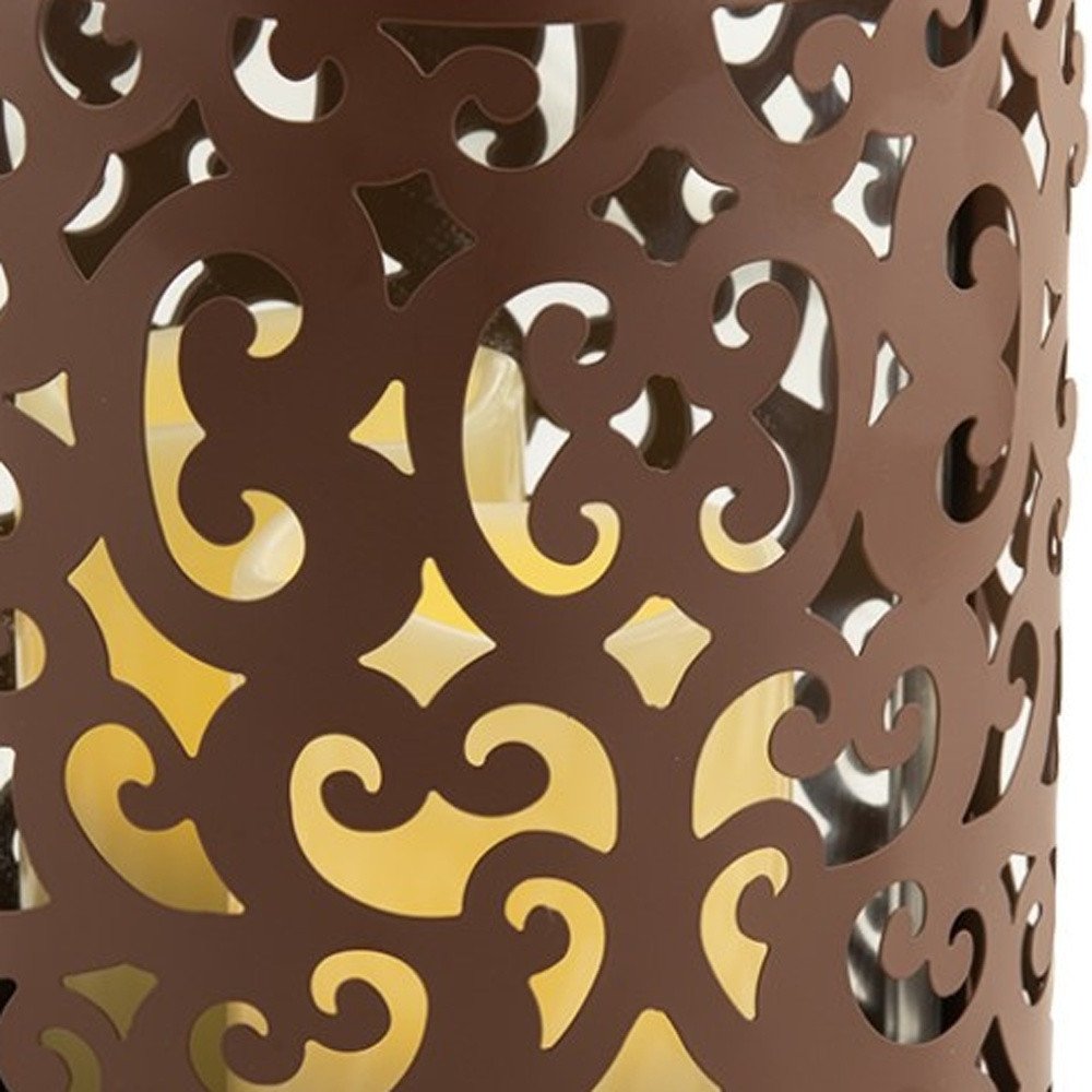 9" Brown Floral Iron Wall Sconce Candle Holder With Candle HomeRoots