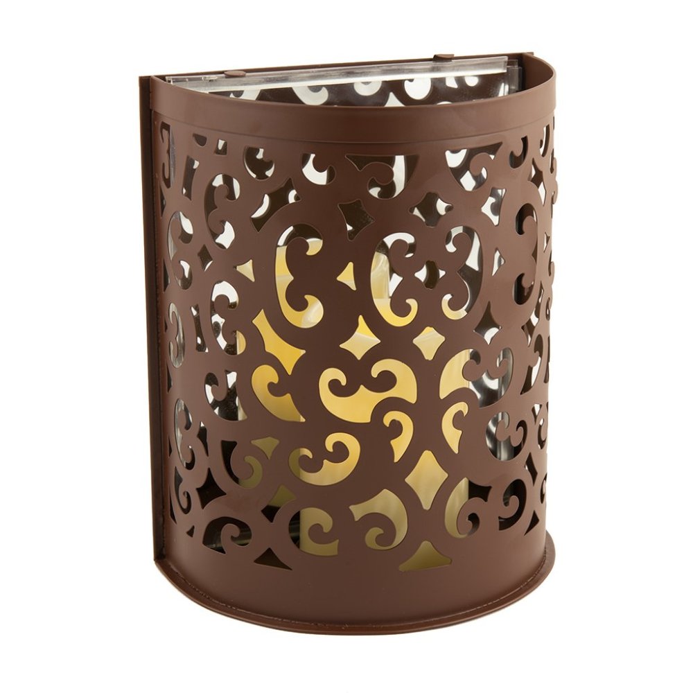 9" Brown Floral Iron Wall Sconce Candle Holder With Candle HomeRoots