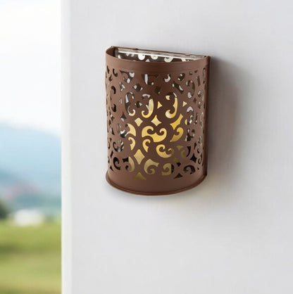 9" Brown Iron Floral Wall Sconce Candle Holder With Candle