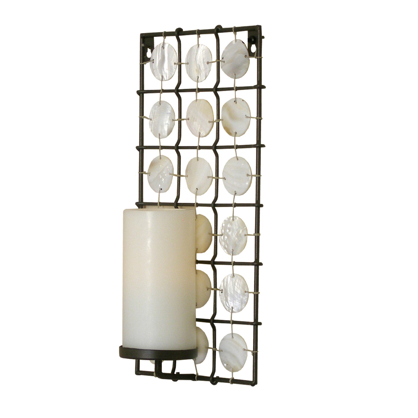 15" Brown and White Iron Geometric Wall Sconce Candle Holder With Candle