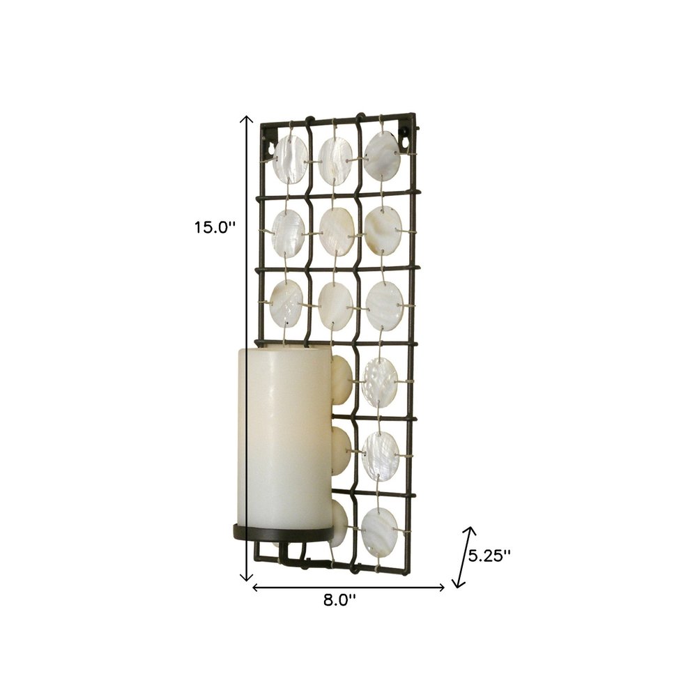 15" Brown And White Geometric Iron Wall Sconce Candle Holder With Candle HomeRoots