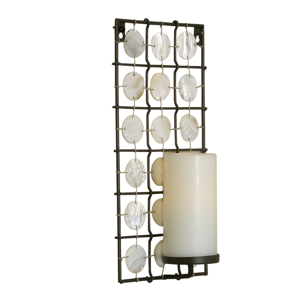 15" Brown And White Geometric Iron Wall Sconce Candle Holder With Candle HomeRoots