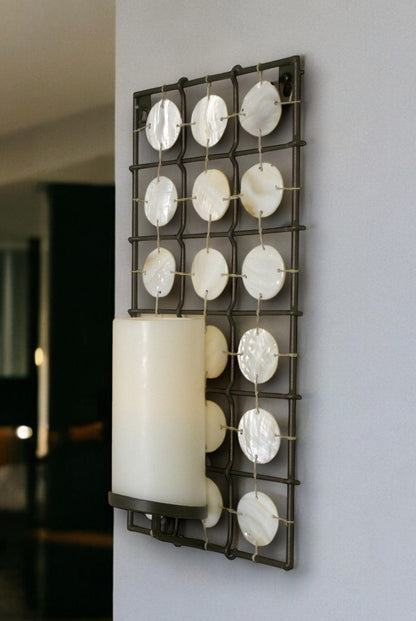 15" Brown and White Iron Geometric Wall Sconce Candle Holder With Candle