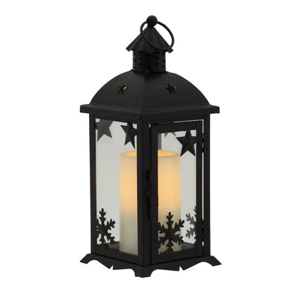 12" Black Ornate Glass And Metal Centerpiece Lantern Candle Holder With Candle HomeRoots