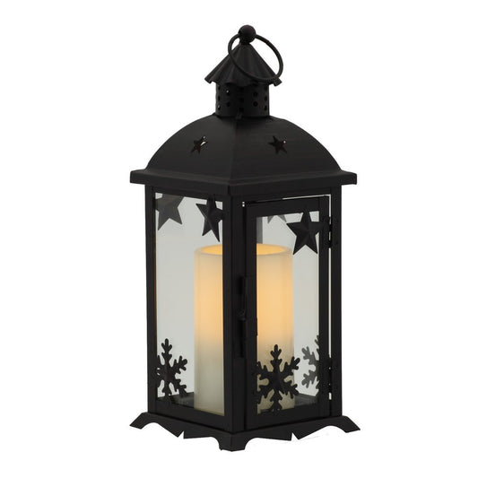 12" Black Ornate Glass And Metal Centerpiece Lantern Candle Holder With Candle HomeRoots