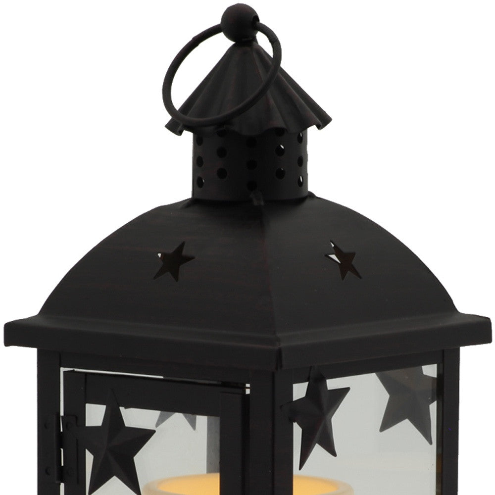 12" Black Glass and Metal Ornate Centerpiece Lantern Candle Holder With Candle