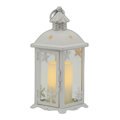 12" White Metal Tabletop Lantern Candle Holder With Candle HomeRoots