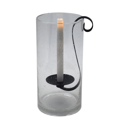 12" Light Gray Seeded Glass Centerpiece Taper Candle Holder With Candle