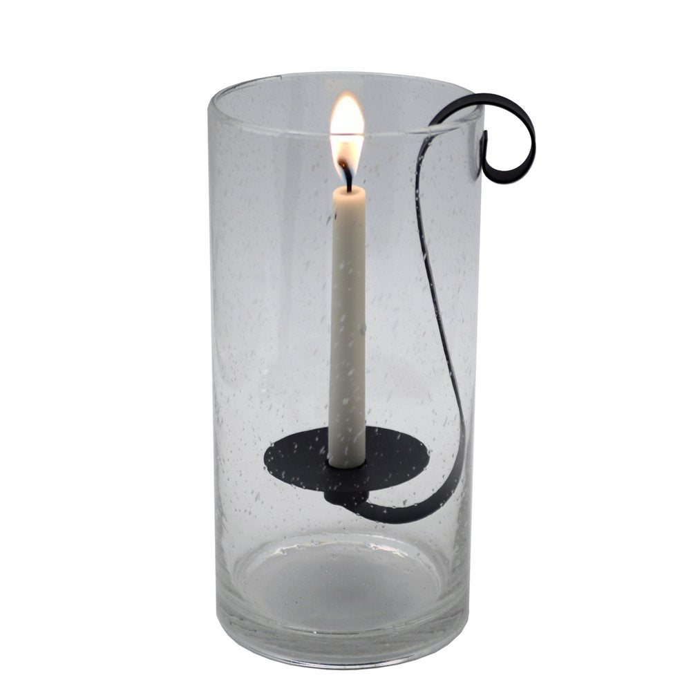 12" Light Gray Glass Centerpiece Taper Candle Holder With Candle HomeRoots