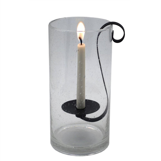 12" Light Gray Glass Centerpiece Taper Candle Holder With Candle HomeRoots