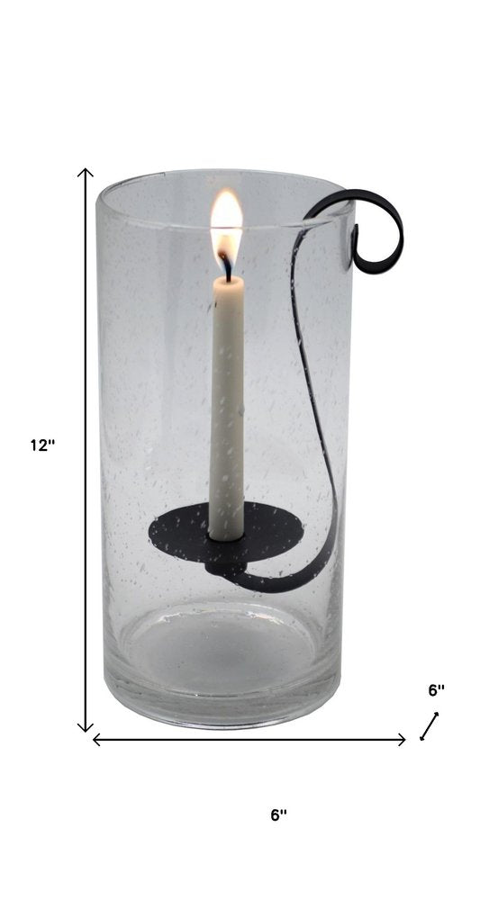 12" Light Gray Glass Centerpiece Taper Candle Holder With Candle HomeRoots