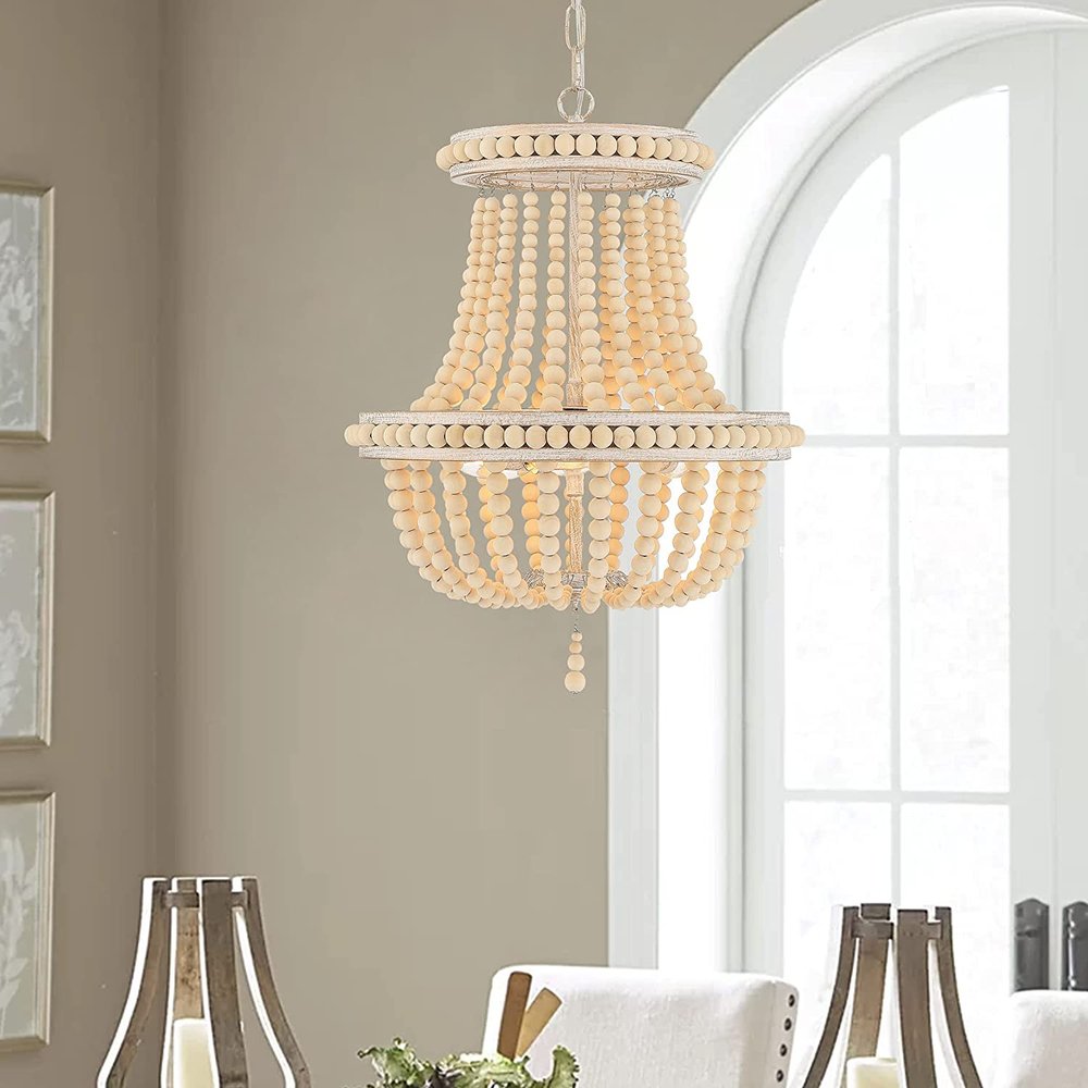 Natural And White Candle Style Three Light Metal Dimmable Chandelier — view 1