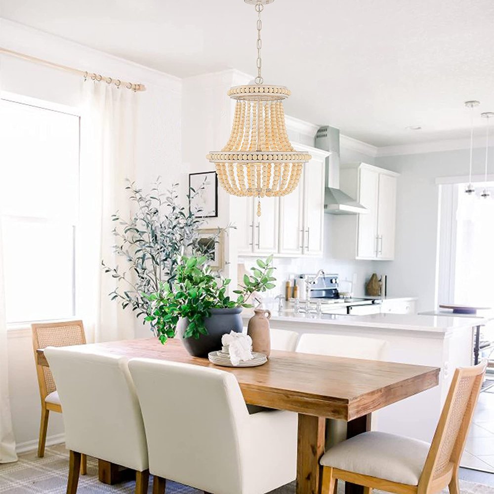 Natural And White Candle Style Three Light Metal Dimmable Chandelier — view 3