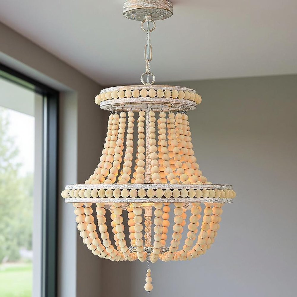 Natural And White Candle Style Three Light Metal Dimmable Chandelier — view 8