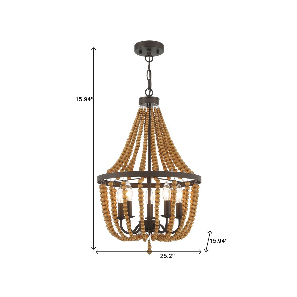 Brown And Black Candle Style Five Light Metal Dimmable Chandelier — view 5