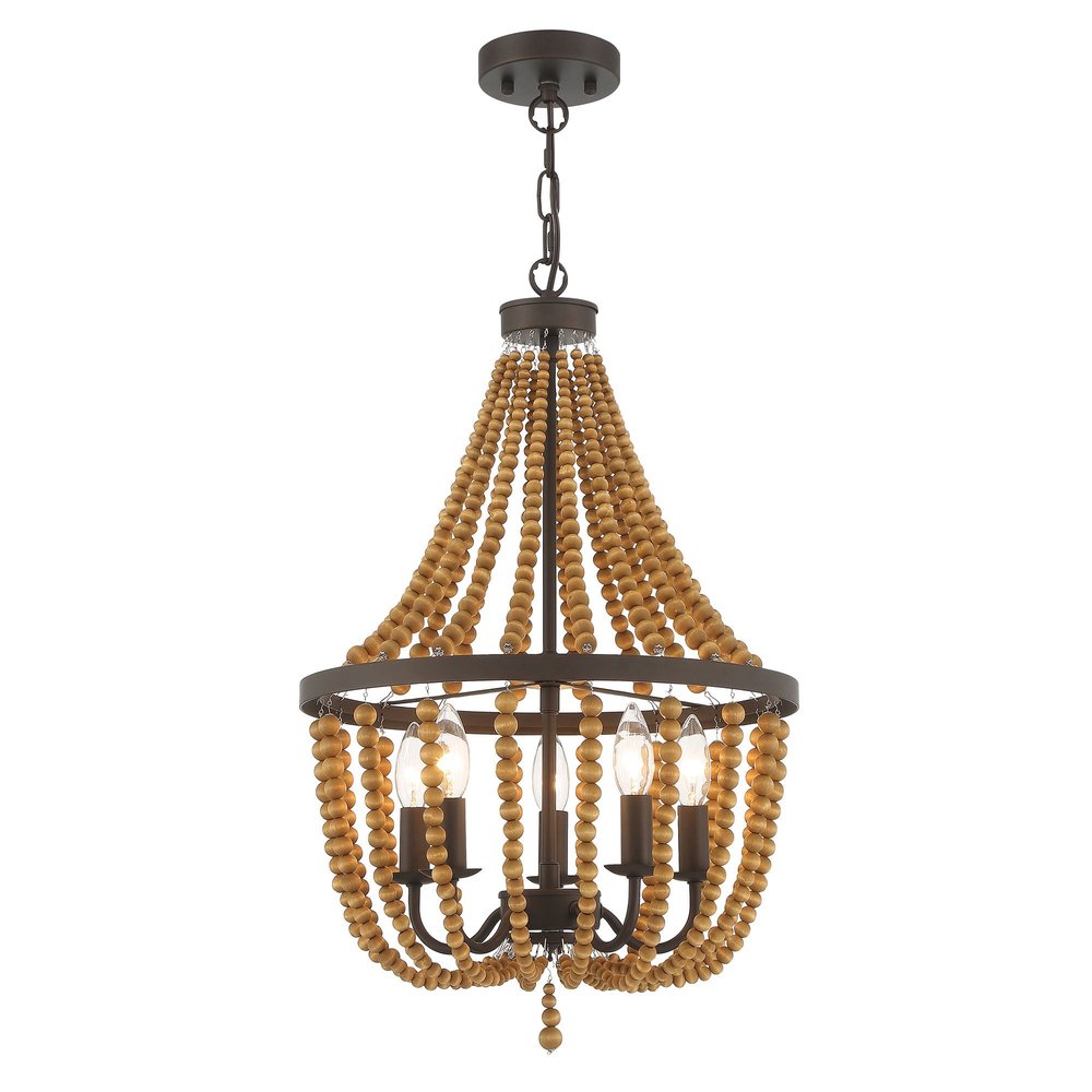 Brown And Black Candle Style Five Light Metal Dimmable Chandelier — view 1