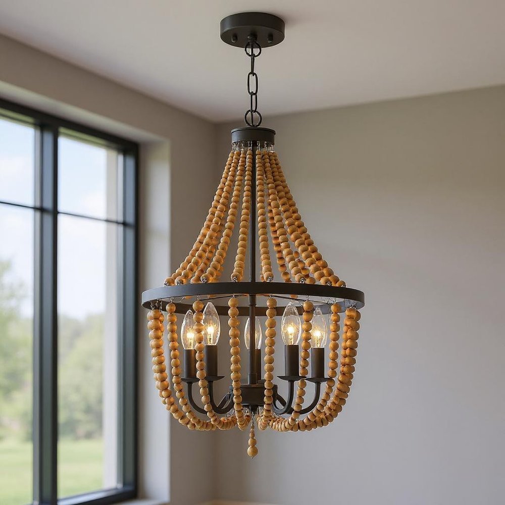 Brown And Black Candle Style Five Light Metal Dimmable Chandelier — view 6